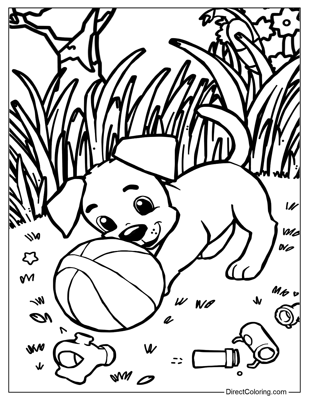 Puppy Playing with a Ball Coloring Free